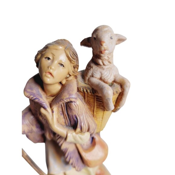 Miriam by Fontanini Young Shepherdess and Lamb in Woven Basket Holding a staff - Picture 7 of 11